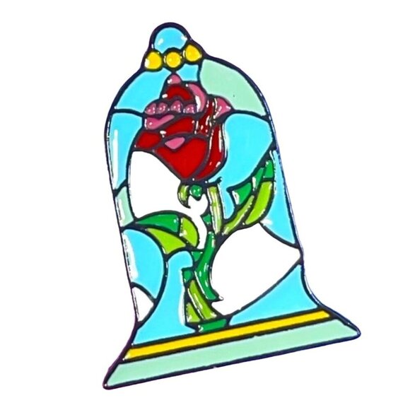 Beauty Beast Rose Lapel Pin Stained Glass Badge Brooch Accessories Jewelry - Picture 1 of 7